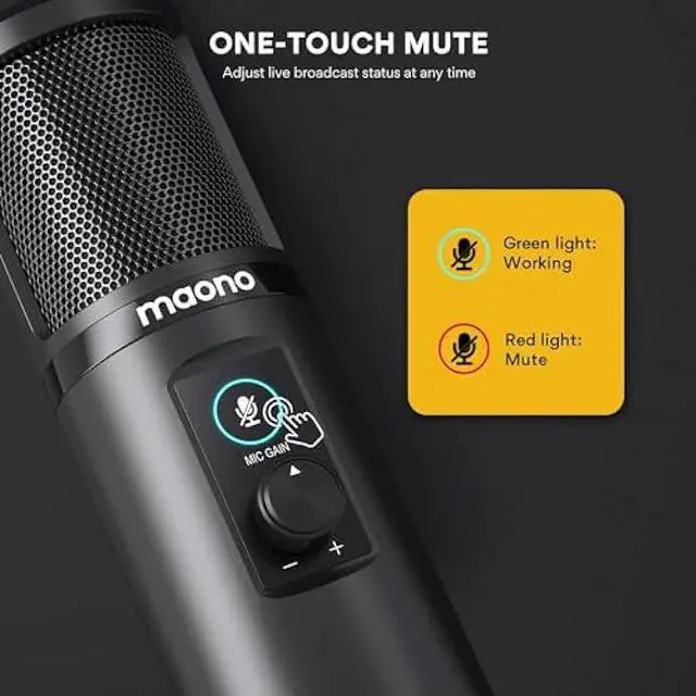 Alt view image 2 of 6 - MAONO USB Microphone, Professional Condenser Computer PC Mic with One-Touch Mute, Gain Control for Podcast, Recording, Gaming, Streaming, Zoom Meeting, Instruments, Studio, YouTube, Discord PM421