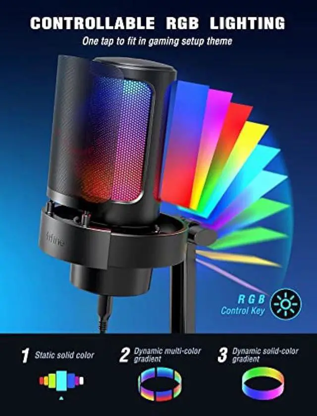 Alt view image 2 of 5 - FIFINE Gaming Microphone, USB PC Mic for Streaming, Podcasts, Recording, Condenser Computer Desktop Mic on Mac/PS4/PS5, with RGB Control, Mute Touch, Headphone Jack, Pop Filter, Stand-AmpliGame A8