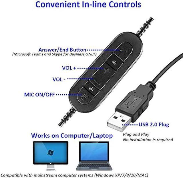 Alt view image 5 of 7 - MKJ USB Headset with Microphone Noise Cancelling for Laptop Wired Headphones for Call Center Home Office Stereo USB Headset for Computer PC, Work with Skype Teams Zoom Webex Webinar Online Teaching
