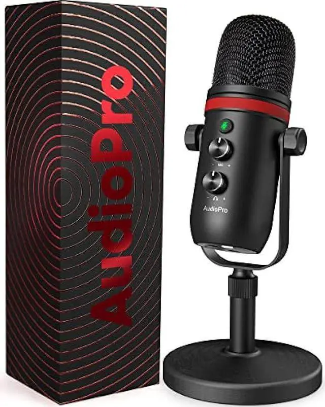 Main image of AUDIOPRO Microphone - Computer Condenser Gaming Mic for PC/Laptop/Phone/PS4/5, Headphone Output, Volume Control, USB Type C Plug and Play, LED Mute Button, for Streaming, Podcast, Studio Recording