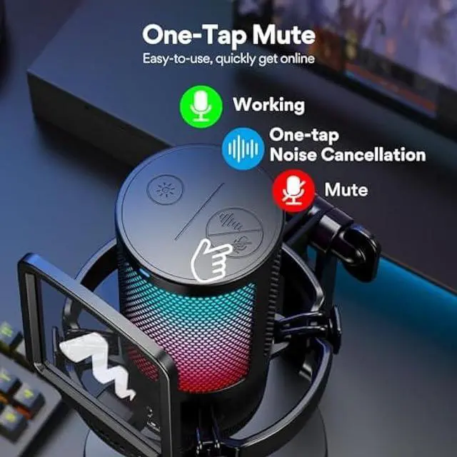 Alt view image 3 of 5 - MAONO USB Gaming Microphone for PC, Noise Cancellation Condenser Mic with RGB Lights, Mute, Gain for Streaming, Recording, Podcast, Chat, Twitch, YouTube, Discord, Computer, PS5, PS4, GamerWave