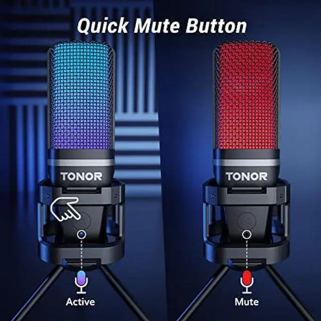 Alt view image 4 of 6 - TONOR Gaming USB Microphone for PC, RGB Condenser Computer Mic with Tripod Stand, Quick Mute, Gain Control, for Gaming, Streaming, Podcasting, Recording, Cardioid Mic Kit for Laptop/PS4/PS5 TC777 Pro