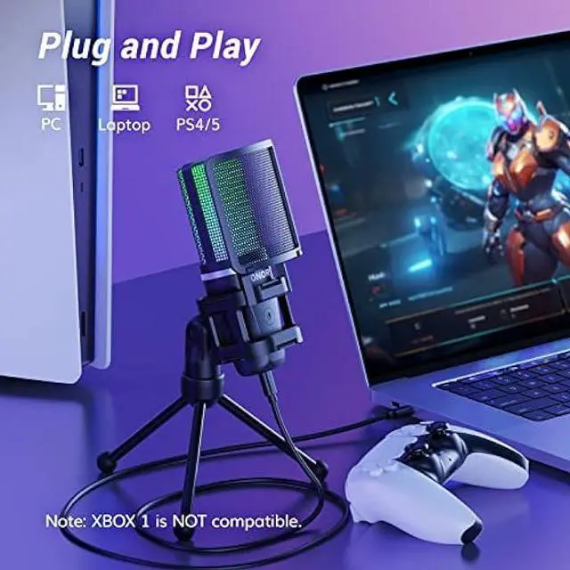 Alt view image 5 of 6 - TONOR Gaming USB Microphone for PC, RGB Condenser Computer Mic with Tripod Stand, Quick Mute, Gain Control, for Gaming, Streaming, Podcasting, Recording, Cardioid Mic Kit for Laptop/PS4/PS5 TC777 Pro