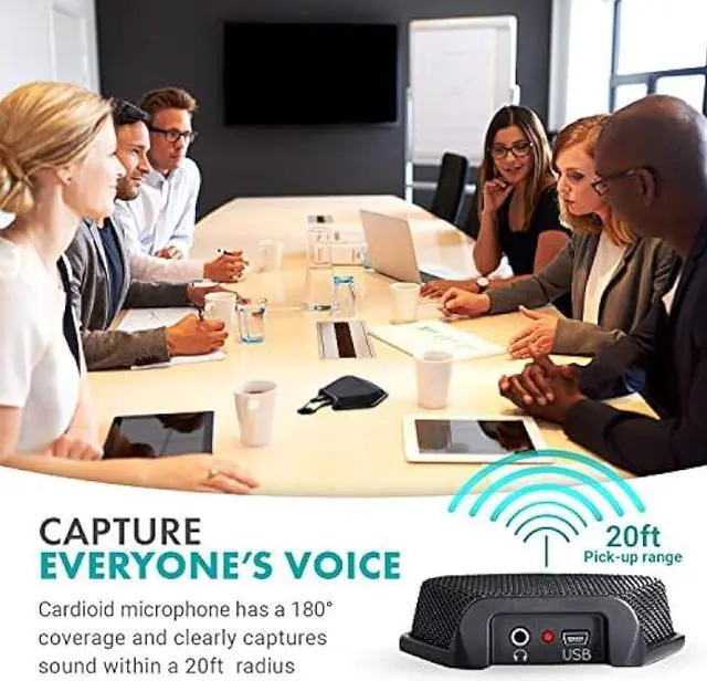 Alt view image 4 of 5 - Movo MC1000 Conference USB Microphone for Computer Desktop and Laptop with 180° / 20' Long Pick up Range Compatible with Windows and Mac for Dictation, Recording, YouTube, Conference Call, Skype