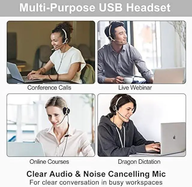 Alt view image 7 of 7 - Emaiker Stereo USB Headset with Noise Cancelling Microphone for PC, Laptop, Gold USB Headphones for Call Center Office Work Skype Teams Zoom 3CX Ringcentral Softphone Dragon Dictation