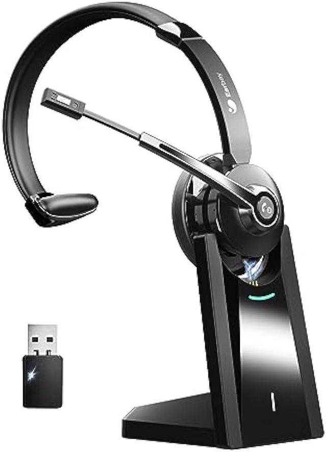 Earbay Trucker Bluetooth Headset, Wireless Headset with Microphone Noise  Canceling & USB Dongle, Bluetooth Headphones with Mic Mute & Charging Base