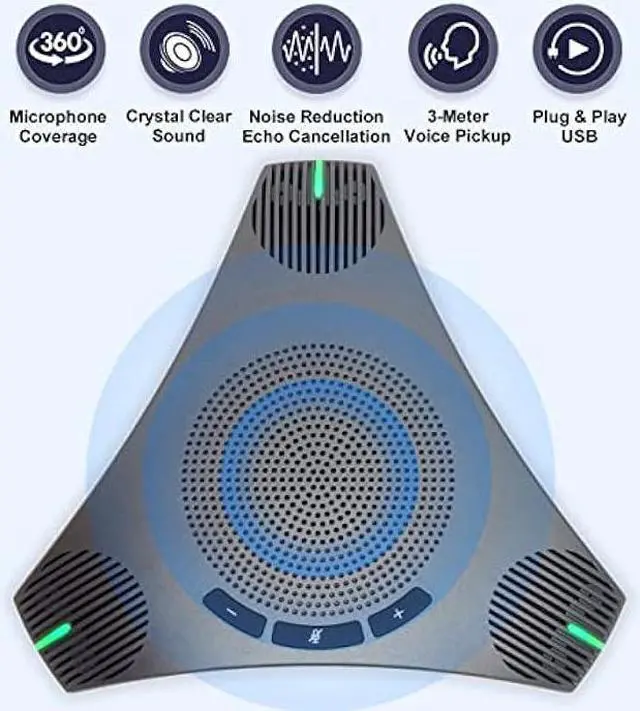 Alt view image 2 of 6 - Conference Speaker and Microphone, 360° Omnidirectional USB Speakerphone Microphone with USB Hub, Noise Reduction/Echo Cancellation Computer Microphone for 8-10 People Business Conference, Home Office