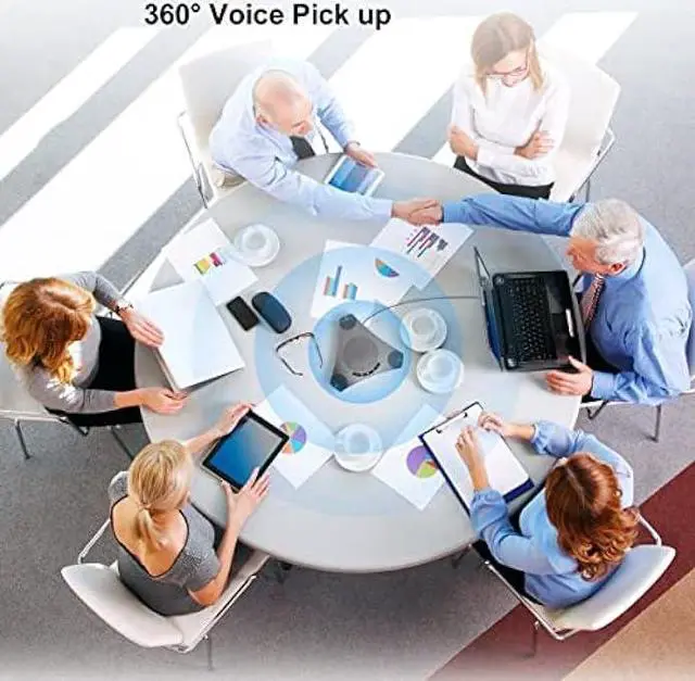 Alt view image 4 of 6 - Conference Speaker and Microphone, 360° Omnidirectional USB Speakerphone Microphone with USB Hub, Noise Reduction/Echo Cancellation Computer Microphone for 8-10 People Business Conference, Home Office