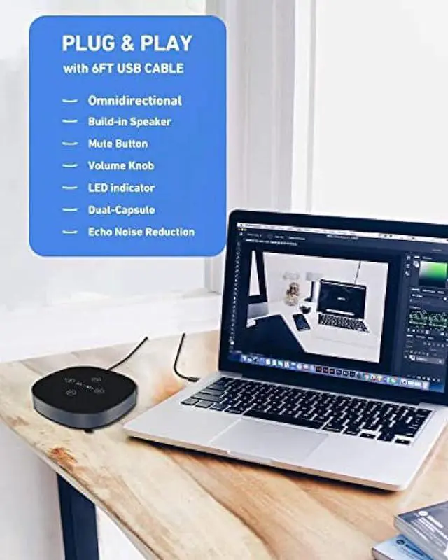 Alt view image 2 of 5 - JOUNIVO USB Speakerphone Omnidirectional Conference Microphone with Speaker Portable Tap to Mute Speaker with Microphone Computer Speak Phone for Interview Call Speaker Webinar