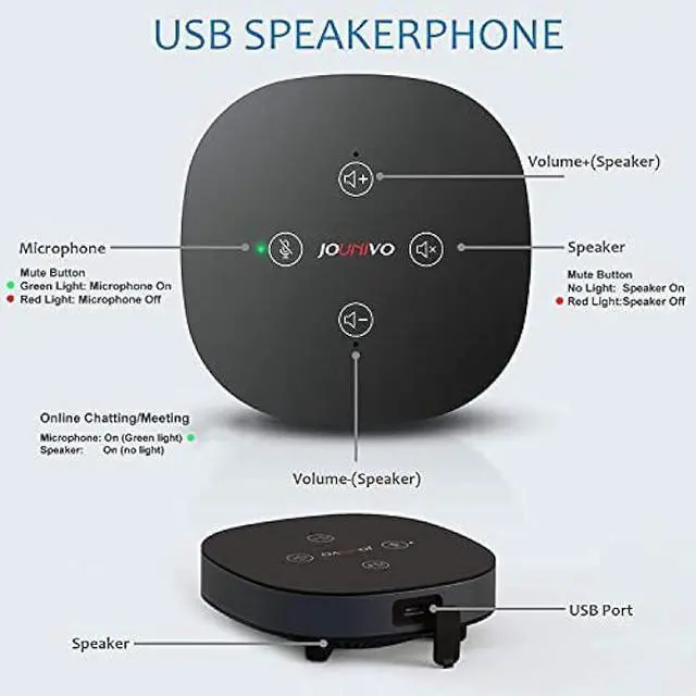 Alt view image 5 of 5 - JOUNIVO USB Speakerphone Omnidirectional Conference Microphone with Speaker Portable Tap to Mute Speaker with Microphone Computer Speak Phone for Interview Call Speaker Webinar