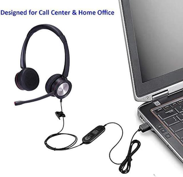 Alt view image 2 of 7 - MKJ USB Headset with Microphone Noise Cancelling for Laptop Wired Headphones for Call Center Home Office Stereo USB Headset for Computer PC, Work with Skype Teams Zoom Webex Webinar Online Teaching