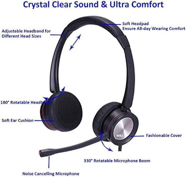 Alt view image 3 of 7 - MKJ USB Headset with Microphone Noise Cancelling for Laptop Wired Headphones for Call Center Home Office Stereo USB Headset for Computer PC, Work with Skype Teams Zoom Webex Webinar Online Teaching