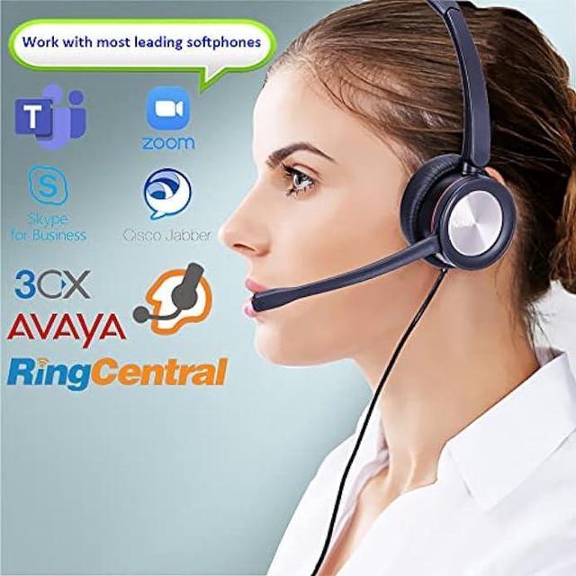 Alt view image 4 of 7 - MKJ USB Headset with Microphone Noise Cancelling for Laptop Wired Headphones for Call Center Home Office Stereo USB Headset for Computer PC, Work with Skype Teams Zoom Webex Webinar Online Teaching