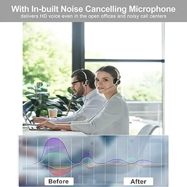 Alt view image 3 of 7 - Emaiker Stereo USB Headset with Noise Cancelling Microphone for PC, Laptop, Gold USB Headphones for Call Center Office Work Skype Teams Zoom 3CX Ringcentral Softphone Dragon Dictation