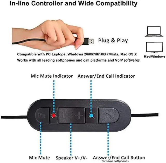 Alt view image 4 of 7 - Emaiker Stereo USB Headset with Noise Cancelling Microphone for PC, Laptop, Gold USB Headphones for Call Center Office Work Skype Teams Zoom 3CX Ringcentral Softphone Dragon Dictation