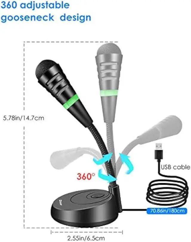 Alt view image 4 of 6 - Etour Mini USB Computer Microphone for Zoom Meetings with Mute Button 360 Gooseneck for Podcasting/YouTube/Skype, External USB C Gaming Mic for Samsung Tablet A7 Laptop Mac PC or Windows