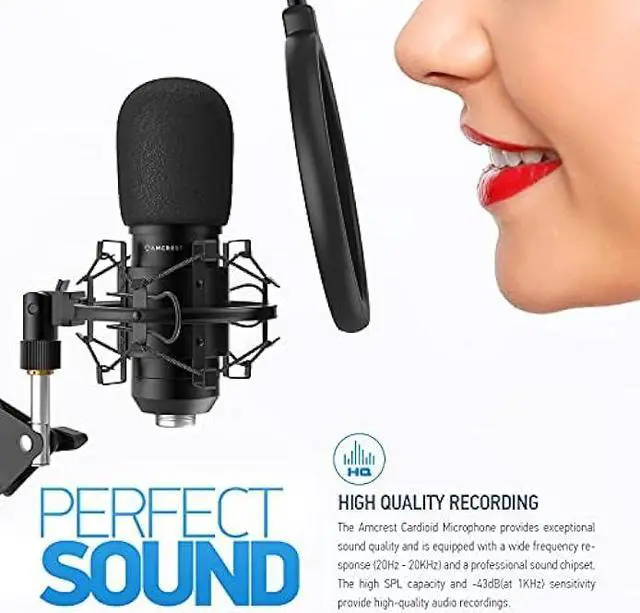 Alt view image 3 of 6 - Amcrest USB Microphone for Voice Recordings, Podcasts, Gaming, Online Conferences, Live Streaming, Cardioid Microphone with Boom Arm, Pop-Filter, Shock Mount, AM430-BPS