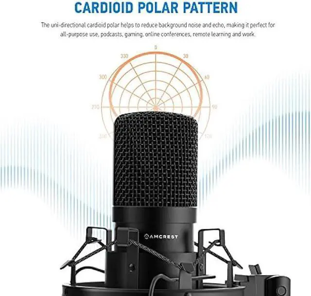 Alt view image 4 of 6 - Amcrest USB Microphone for Voice Recordings, Podcasts, Gaming, Online Conferences, Live Streaming, Cardioid Microphone with Boom Arm, Pop-Filter, Shock Mount, AM430-BPS