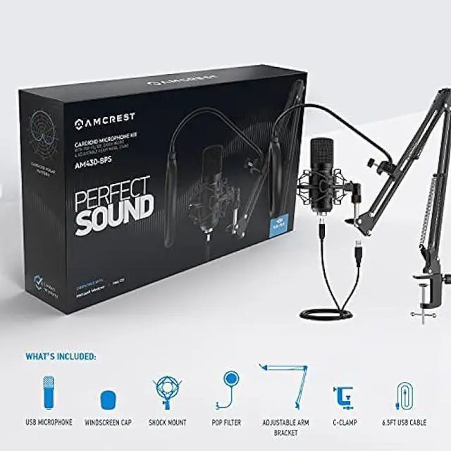 Alt view image 6 of 6 - Amcrest USB Microphone for Voice Recordings, Podcasts, Gaming, Online Conferences, Live Streaming, Cardioid Microphone with Boom Arm, Pop-Filter, Shock Mount, AM430-BPS