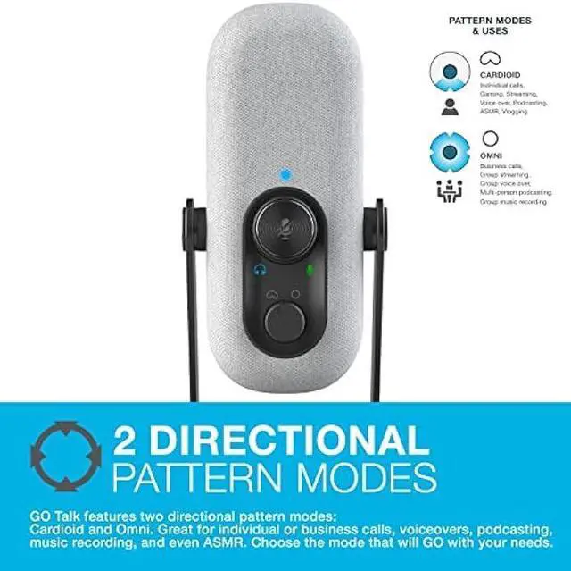 Alt view image 3 of 6 - JLab Go Talk USB Microphone, White, USB-C Output, Cardioid or Omnidirectional, 96k Sample Rate, 20Hz, 20kHz Frequency Response, Volume Control and Quick Mute, 3.5mm AUX, Plug and Play