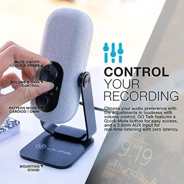Alt view image 4 of 6 - JLab Go Talk USB Microphone, White, USB-C Output, Cardioid or Omnidirectional, 96k Sample Rate, 20Hz, 20kHz Frequency Response, Volume Control and Quick Mute, 3.5mm AUX, Plug and Play
