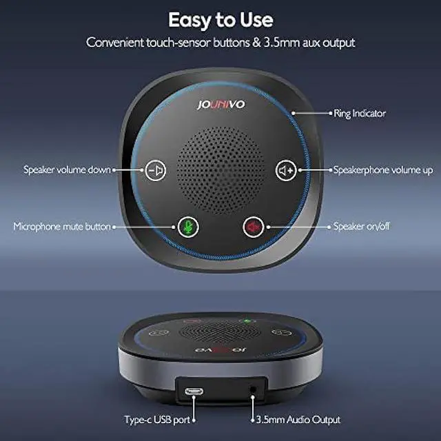 Alt view image 3 of 6 - JOUNIVO USB Speakerphone, Omnidirectional Computer Speaker with Microphone,Plug and Plays Portable Speaker with Microphone for Holding Meetings Anywhere with Immersive Sound