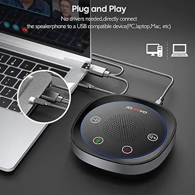 Alt view image 4 of 6 - JOUNIVO USB Speakerphone, Omnidirectional Computer Speaker with Microphone,Plug and Plays Portable Speaker with Microphone for Holding Meetings Anywhere with Immersive Sound