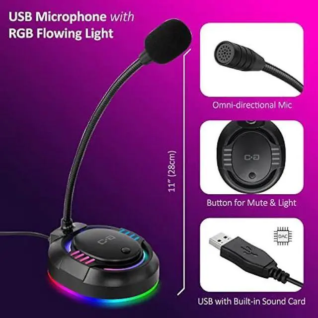 Alt view image 4 of 7 - C G CHANGEEK USB Microphone with RGB Glowing Light & Mute for Laptop PC Desktop Computers, Gaming Microphone for PC PS4 / 5, Ideal Condenser Mic for Dictation/Con-Call/Meeting/Gaming, CGS-M2