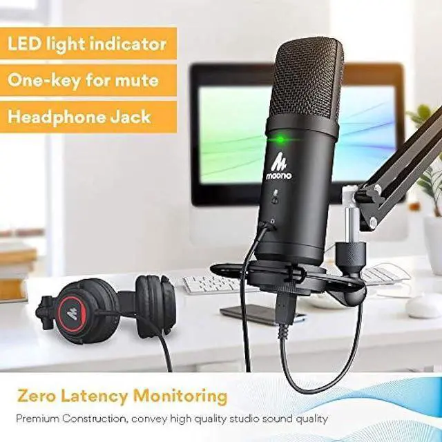 Alt view image 5 of 7 - MAONO USB Podcast Microphone with Headphone Set, Zero-Latency Monitoring Computer Condenser PC Mic 192KHZ/24Bit with Mute Button for Recording, Voice Over, StreamingAU-PM401H