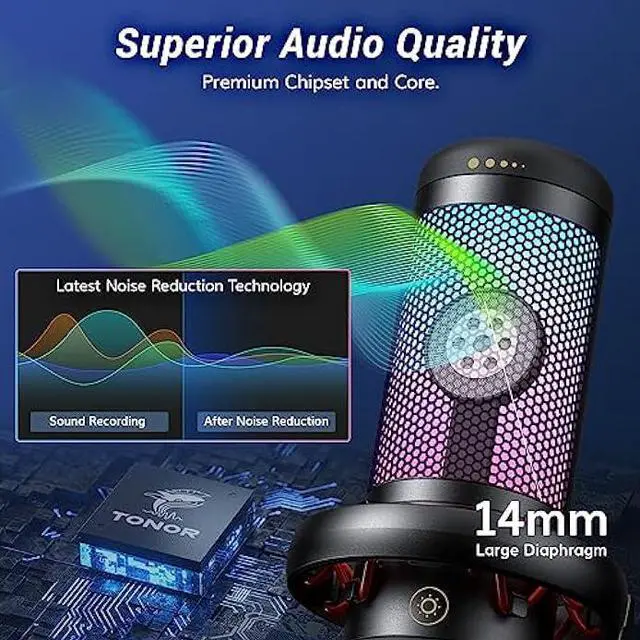 Alt view image 2 of 6 - TONOR Gaming Mic, USB Microphone for PC PS4/5, Cardioid Condenser Mic with Adjustable RGB Modes & Brightness, Quick Mute, Gain Control, for Streaming, Podcasting, Recording, Computer Desktop Mic TC310