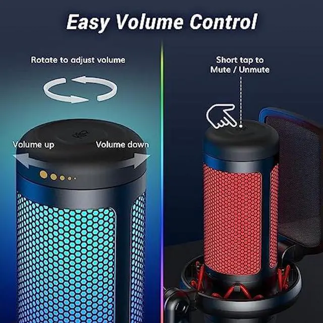 Alt view image 5 of 6 - TONOR Gaming Mic, USB Microphone for PC PS4/5, Cardioid Condenser Mic with Adjustable RGB Modes & Brightness, Quick Mute, Gain Control, for Streaming, Podcasting, Recording, Computer Desktop Mic TC310