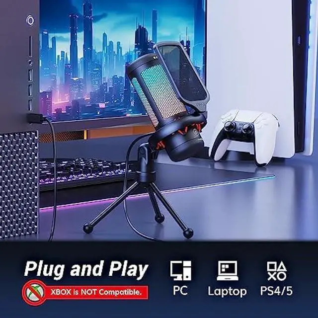 Alt view image 6 of 6 - TONOR Gaming Mic, USB Microphone for PC PS4/5, Cardioid Condenser Mic with Adjustable RGB Modes & Brightness, Quick Mute, Gain Control, for Streaming, Podcasting, Recording, Computer Desktop Mic TC310