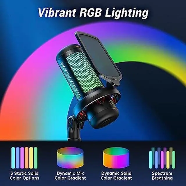 Alt view image 3 of 6 - TONOR Gaming Mic, USB Microphone for PC PS4/5, Cardioid Condenser Mic with Adjustable RGB Modes & Brightness, Quick Mute, Gain Control, for Streaming, Podcasting, Recording, Computer Desktop Mic TC310