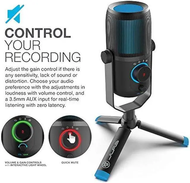 Alt view image 5 of 5 - JLab Talk USB Microphone | USB-C Output | Cardioid, Omnidirectional, Stereo or Bidirectional | 96k Sample Rate | 20Hz - 20kHz Frequency Response | Volume, Gain Control, Quick Mute | Plug & Play