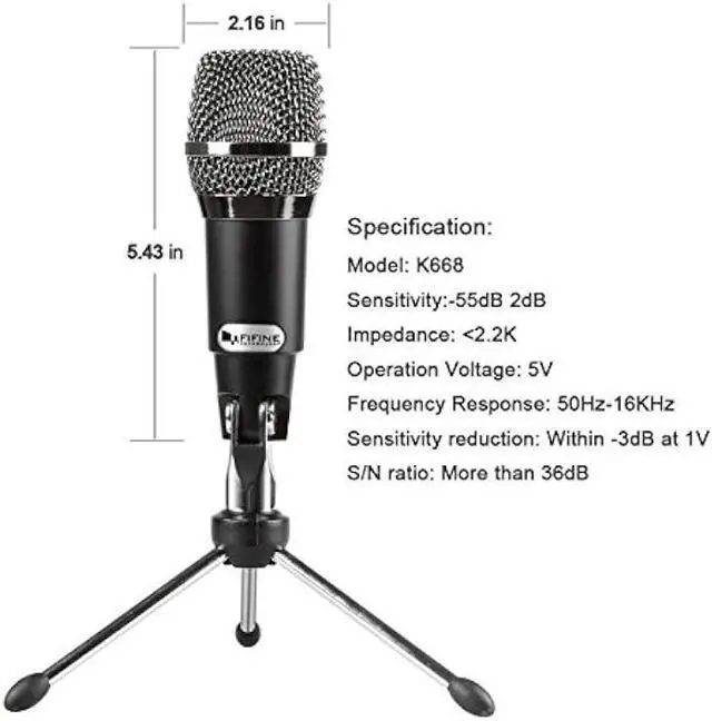 Alt view image 3 of 5 - FIFINE USB Microphone, Plug and Play Home Studio USB Condenser Microphone for Skype, Recordings for YouTube, Google Voice Search, Games, for Windows and Mac-K668