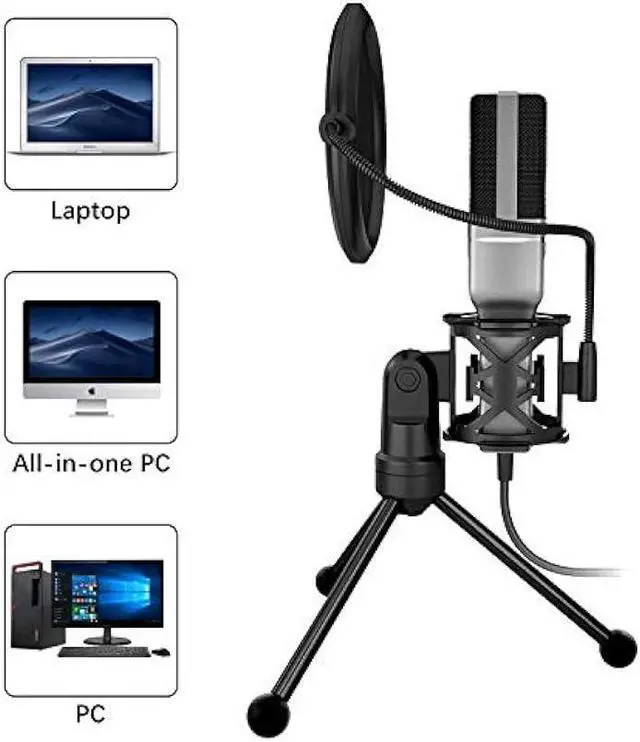 Alt view image 6 of 6 - VIMVIP USB Microphone, Microphone for Computer USB Mic for PC Desktop Laptop Condenser Microphone to Recording Podcast Gaming Streaming YouTube