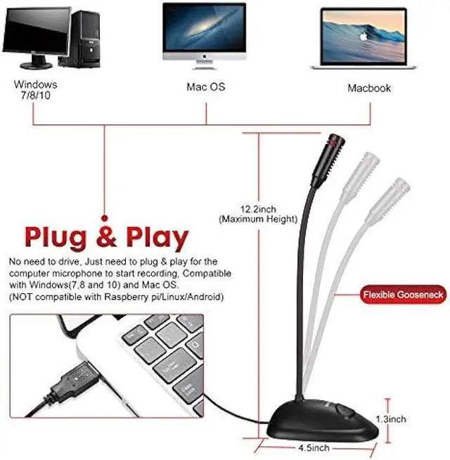 Alt view image 5 of 6 - USB Computer Microphone, Plug&Play Cardioid Condenser PC Laptop Mic, On/Off and Mute Buttons with LED Indicator, Compatible with Windows/Mac, Ideal for YouTube,Zoom,Recording,Games (6ft)