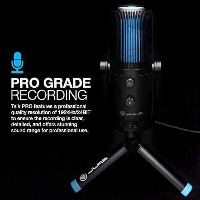 Alt view image 3 of 5 - JLab Talk Pro USB Microphone, USB-C Output, Cardioid, Omnidirectional, Stereo, Bidirectional, 192k Sample Rate, 20Hz-20kHz Frequency Response, Volume, Gain Control, Quick Mute, Plug & Play