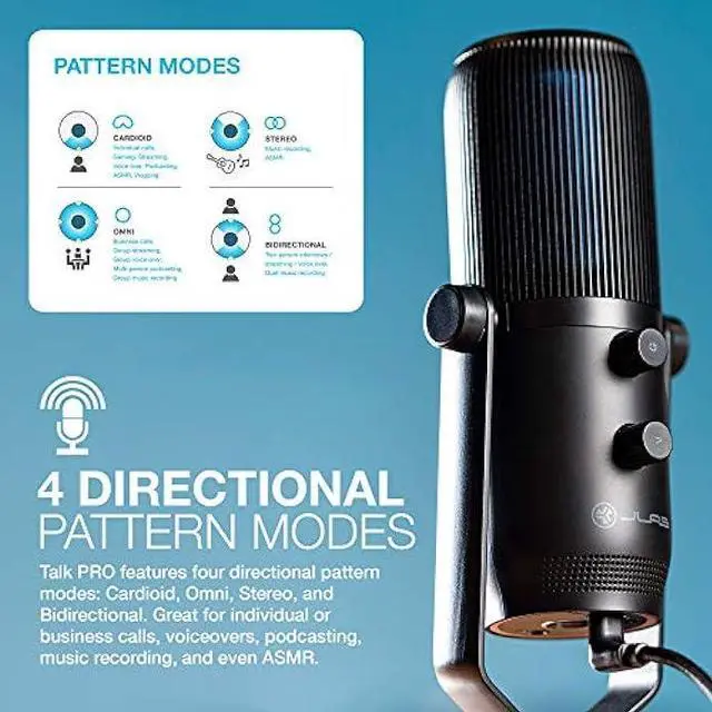 Alt view image 4 of 5 - JLab Talk Pro USB Microphone, USB-C Output, Cardioid, Omnidirectional, Stereo, Bidirectional, 192k Sample Rate, 20Hz-20kHz Frequency Response, Volume, Gain Control, Quick Mute, Plug & Play