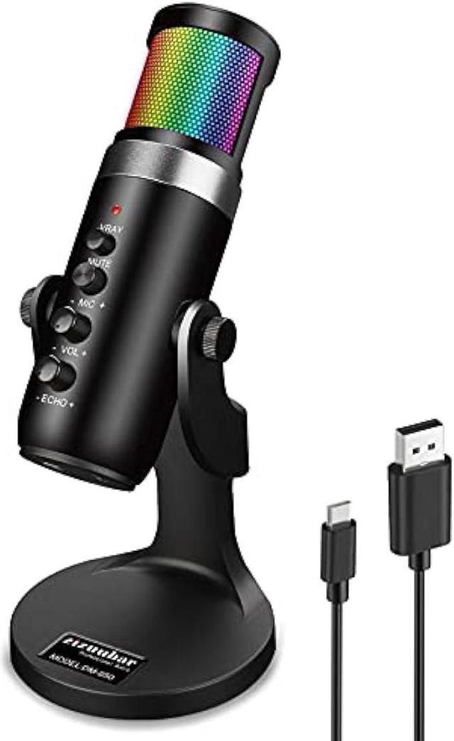 Main image of ZiZuuBar USB Microphone Desktop, Podcast Microphone, PC Gaming Mic, Perceptible Noise Reduction RGB Lighting, Streaming Recording Vocals Voice Overs, Compatible with Computer Mac/Linux/Ps4