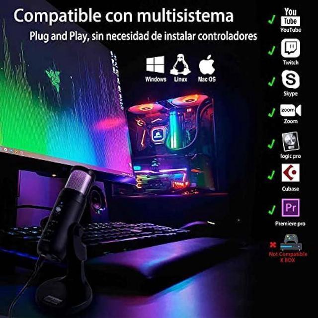 Alt view image 2 of 6 - ZiZuuBar USB Microphone Desktop, Podcast Microphone, PC Gaming Mic, Perceptible Noise Reduction RGB Lighting, Streaming Recording Vocals Voice Overs, Compatible with Computer Mac/Linux/Ps4