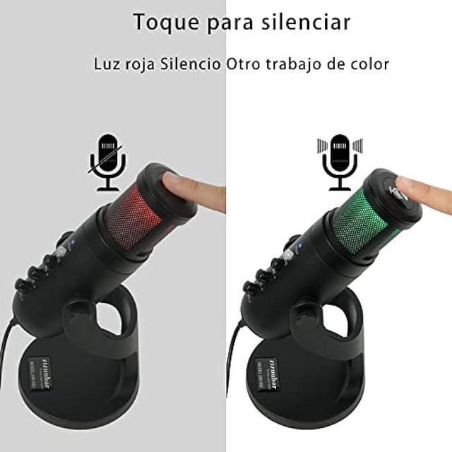 Alt view image 4 of 6 - ZiZuuBar USB Microphone Desktop, Podcast Microphone, PC Gaming Mic, Perceptible Noise Reduction RGB Lighting, Streaming Recording Vocals Voice Overs, Compatible with Computer Mac/Linux/Ps4