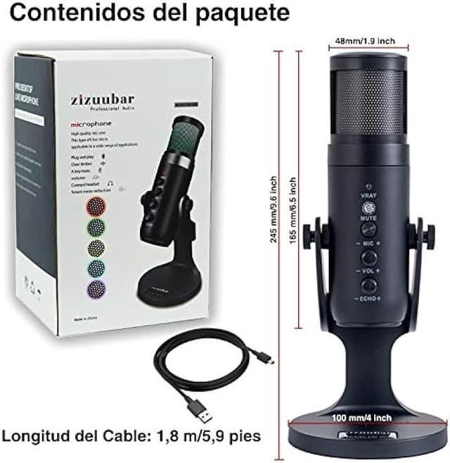 Alt view image 6 of 6 - ZiZuuBar USB Microphone Desktop, Podcast Microphone, PC Gaming Mic, Perceptible Noise Reduction RGB Lighting, Streaming Recording Vocals Voice Overs, Compatible with Computer Mac/Linux/Ps4