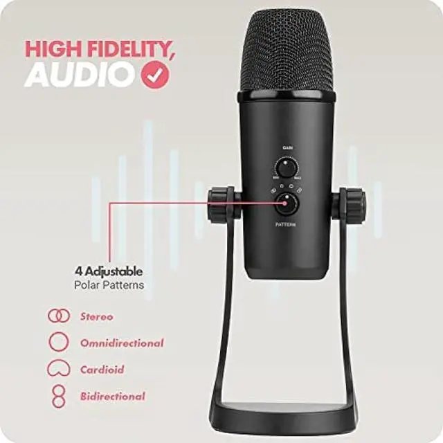 Alt view image 5 of 5 - Movo UM700 Desktop USB Microphone for Computer with Adjustable Pickup Patterns Perfect as a Podcast Microphone, Streaming Microphone, Gaming Microphone, PC Microphone, ASMR Microphone and More