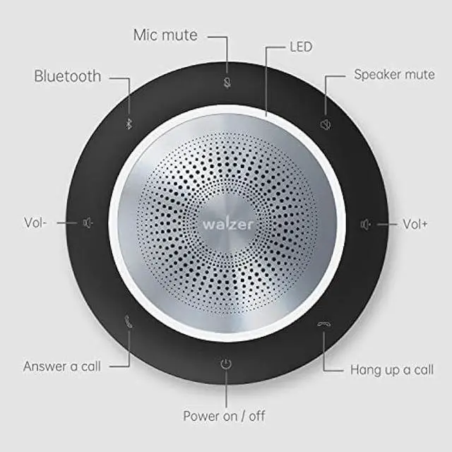 Alt view image 3 of 6 - Bluetooth Speakerphone Conference Microphone with Wireless Dongle, Portable USB Speaker for Meetings, 6 mics 360° Enhanced Voice Pickup, Noise Reduction for Home and Office 10W Louder Sound Walzer