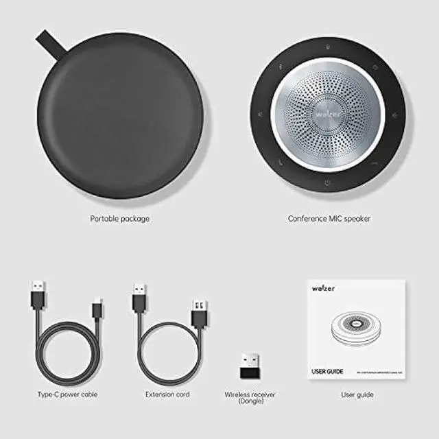 Alt view image 6 of 6 - Bluetooth Speakerphone Conference Microphone with Wireless Dongle, Portable USB Speaker for Meetings, 6 mics 360° Enhanced Voice Pickup, Noise Reduction for Home and Office 10W Louder Sound Walzer