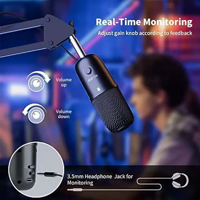 Alt view image 4 of 6 - USB Microphone for PC,PC Mic for Streaming,Podcasts, Condenser Computer Desktop Mic on Mac/PS4/PS5 with Quick Mute,Gain knob & Monitoring Jack for Recording,Podcasting,YouTube