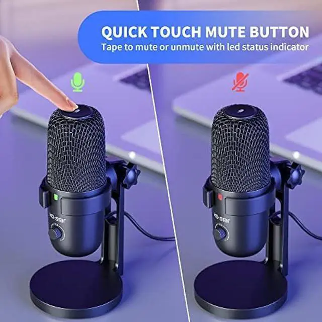 Alt view image 5 of 6 - USB Microphone for PC,PC Mic for Streaming,Podcasts, Condenser Computer Desktop Mic on Mac/PS4/PS5 with Quick Mute,Gain knob & Monitoring Jack for Recording,Podcasting,YouTube