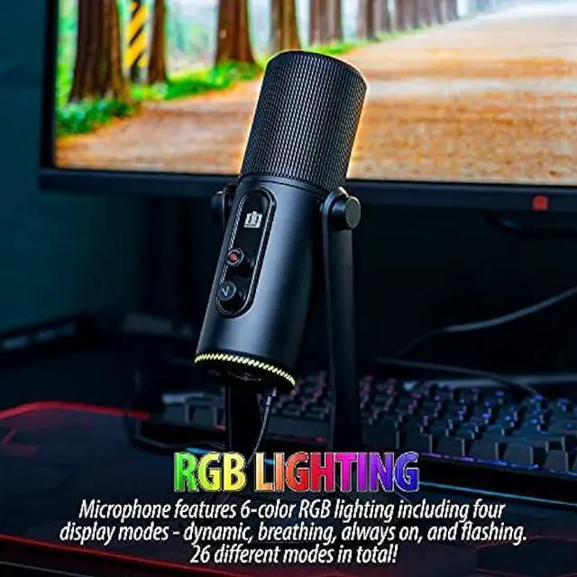 Alt view image 5 of 6 - Deco Gear PC Microphone for Gaming, Streaming, Singing, Recording, and Meetings, Features RGB Lighting, Stereo, Cardioid, Omnidirectional, and Bidirectional Recording, USB Plug and Play