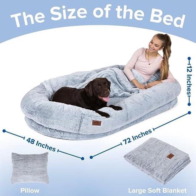Alt view image 3 of 7 - Human Dog Bed | Extra Large Human Sized Dog Bed | Giant Dog Bed for Humans and Pets | Floor Bed Human Dog Bed for People Adults | Nap Bed Adult Dog Bed for Humans with Washable Fur and Blanket